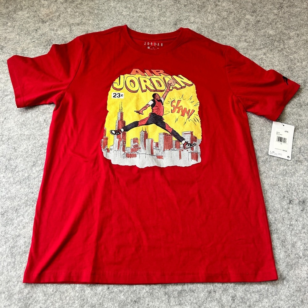 NWT Air Jordan Comic Slam Basketball Short Sleeve T-Shirt Red - Sz Boys XL